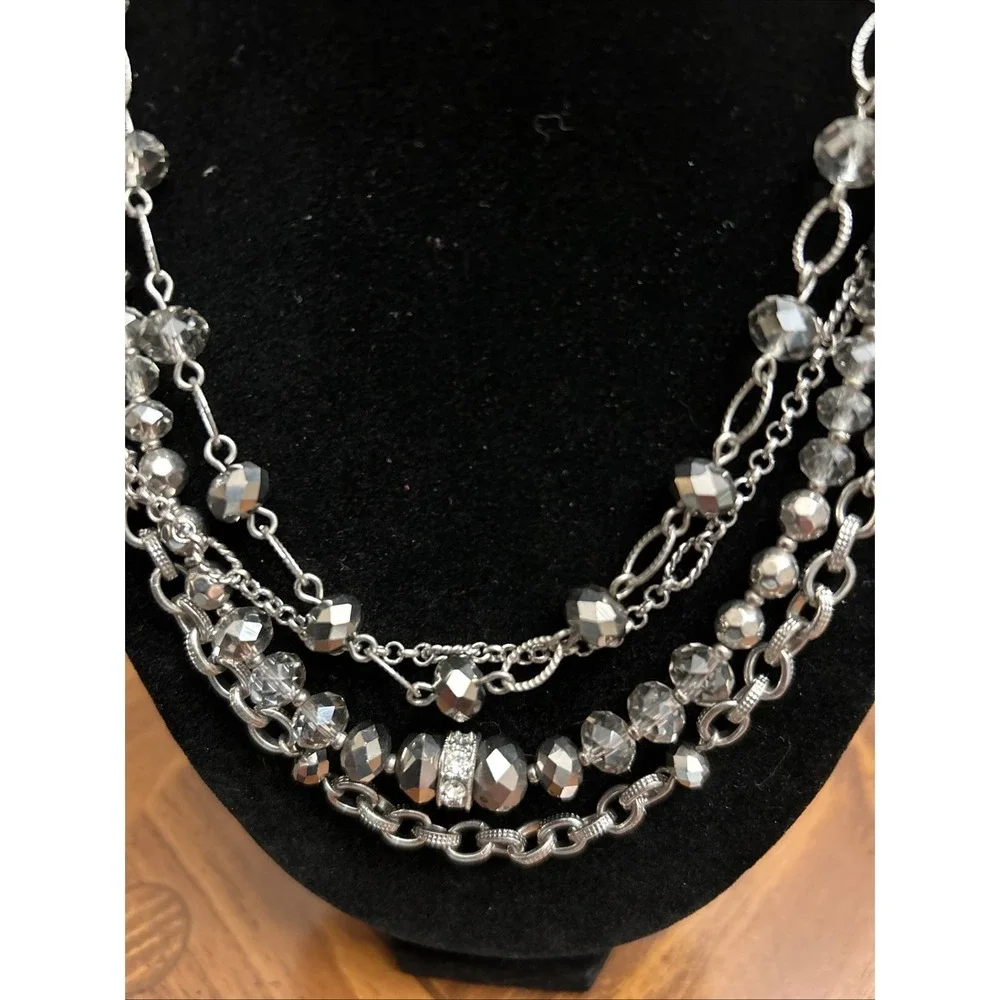 Whit House Black‎ Market Silver Tone Rhinestone Strand Necklace